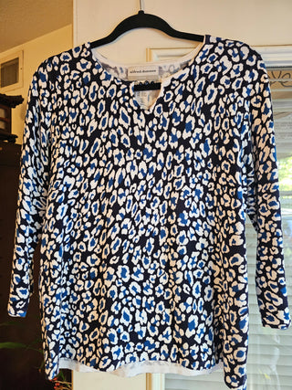 Alfred Dunner Blue Tiger Spot Blouse Petite/Med