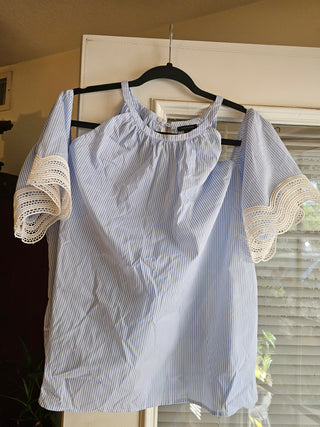 Ann Taylor Striped Cold Shoulder Top Large