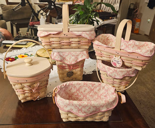 Longaberger Horizon of Hope Basket some with  Liner and or Protector ,Lids set of 6