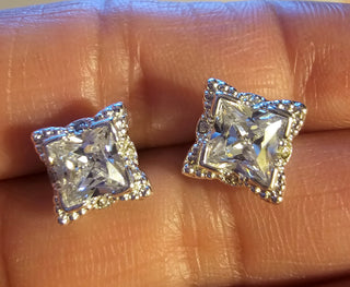 Halo CZ Stud Earring Princess Cut