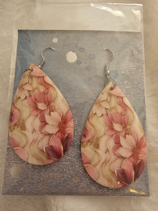 Floral Tea drop Leather Earring