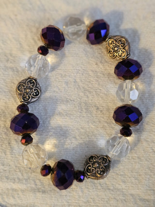 Handmade Purple & Clear Crystal w/ Antique Silver Spacers Bracelet