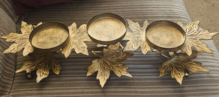 AD. Gold Leaves Metal Pillar Candle Centerpiece