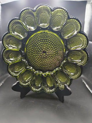 VNT Indiana Glass Green Deviled Egg Plate  Fol