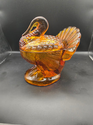 VNT L.E. Smith Amber Turkey Dish  Fol