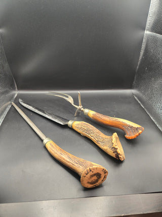 VNT 3 pc Crown Stag Antler Carving Set