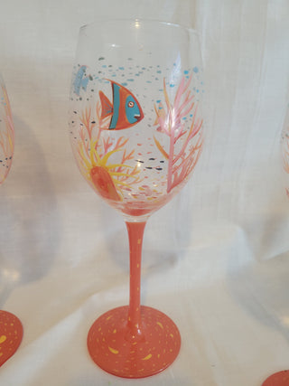 Ocean Theme w/Fish Wine Goblets - Set of 4
