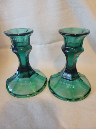 Pair of Emerald Green Glass Taper Candle Holders