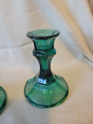 Pair of Emerald Green Glass Taper Candle Holders