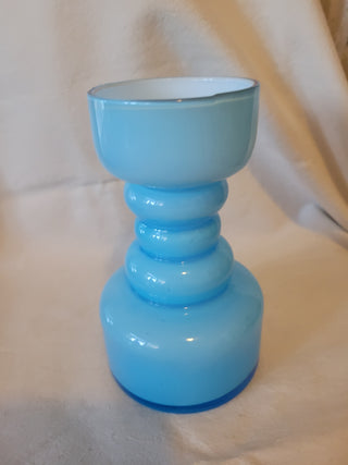 Vintage Swedish Blue Hooped Cased Glass Vase