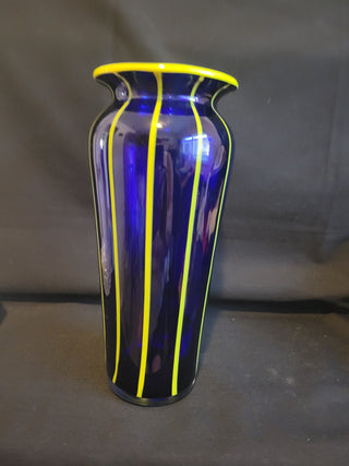 Cobalt Blue & Yellow 10-1/2" Art Glass Vase