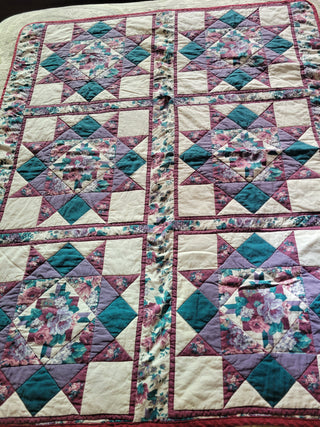 Two Block Design Lap Quilt - Burgundy & Purple 42x50