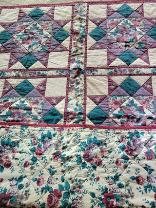 Two Block Design Lap Quilt - Burgundy & Purple 42x50