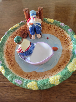 Vintage Lotus Ceramics 'Fisherman Lake' Chip & Dip Set
