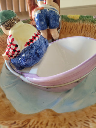 Vintage Lotus Ceramics 'Fisherman Lake' Chip & Dip Set