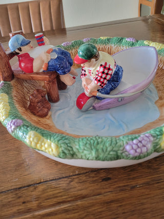Vintage Lotus Ceramics 'Fisherman Lake' Chip & Dip Set
