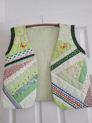 Handmade Green Patchwork Vest w/Butterflies