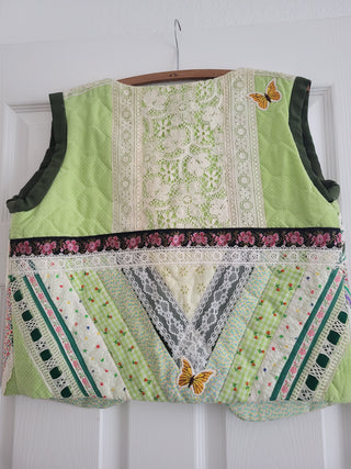 Handmade Green Patchwork Vest w/Butterflies