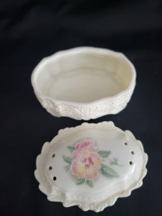 Vintage Enesco White Porcelain Trinket Box w/Lid