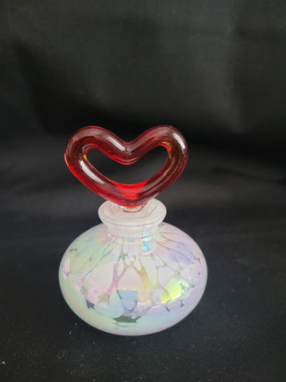 Vintage Perfume Bottle White & Pink Luster w/Heart Stopper