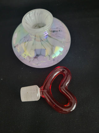 Vintage Perfume Bottle White & Pink Luster w/Heart Stopper