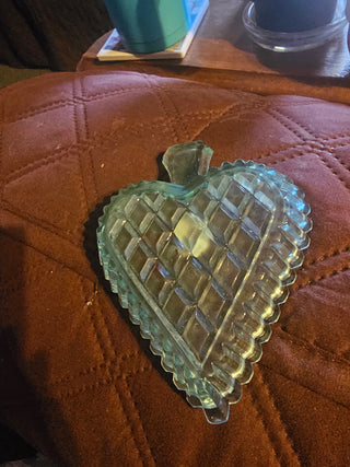Vintage Bohemia Glass Blue Heart Trinket Dish / Nappy - Made in Czechoslovakia