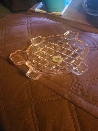 Vintage Pink Czech Glass Turtle Trinket Dish / Ashtray