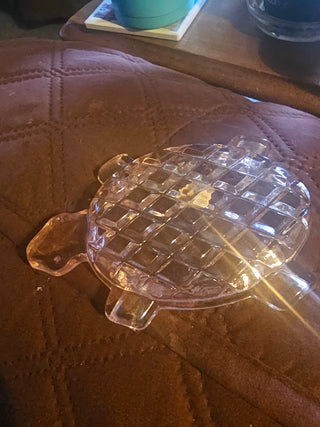 Vintage Pink Czech Glass Turtle Trinket Dish / Ashtray