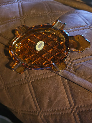 Vintage Amber Czech Glass Turtle Trinket Dish / Ashtray