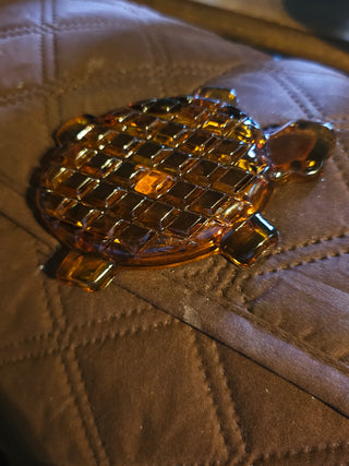 Vintage Amber Czech Glass Turtle Trinket Dish / Ashtray