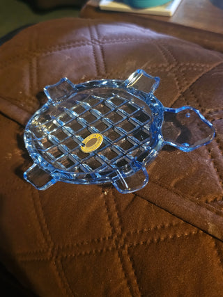 Vintage Blue Czech Glass Turtle Trinket Dish / Ashtray
