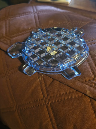 Vintage Blue Czech Glass Turtle Trinket Dish / Ashtray