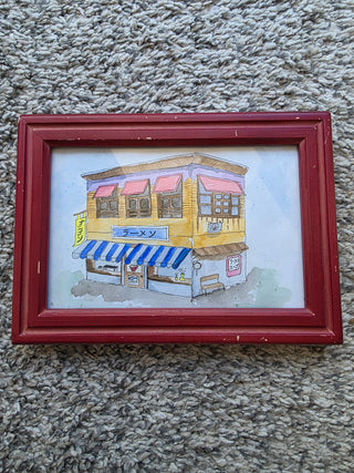 Original ART, Watercolor painting in vintage frame, Small size