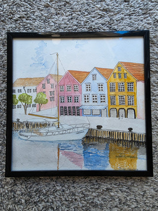 Original ART, Watercolor painting in frame - Norway