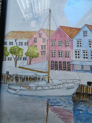 Original ART, Watercolor painting in frame - Norway