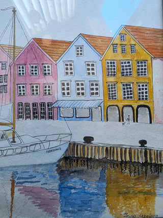 Original ART, Watercolor painting in frame - Norway