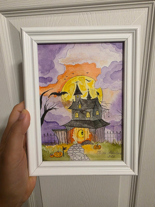Spooky House - original ART painting, Watercolor