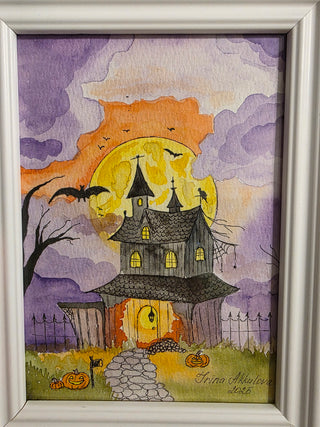 Spooky House - original ART painting, Watercolor