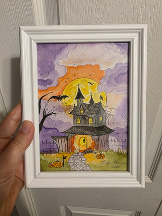 Spooky House - original ART painting, Watercolor