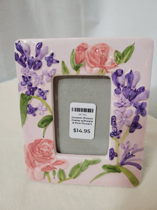 Ceramic Picture Frame w/Purple & Pink Flowers RCD