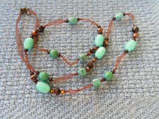 Faux turquoise necklace on ribbon RCD|73505