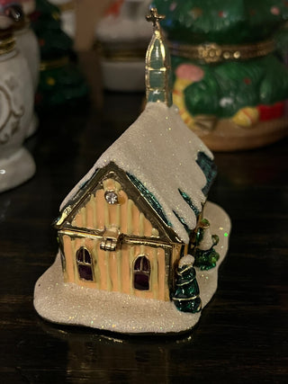 Vintage Pewter Church Hinged Trinket Box RSV|123737