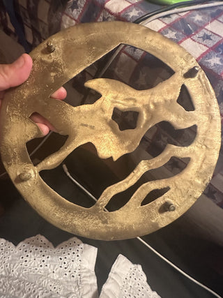 Vintage Mid Century Round Brass Trivet Flying Birds Geese Large Size 8.25 Diameter #47 VV MTS|115001