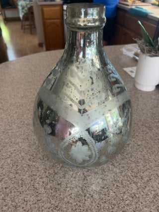 Lg sliver etched glass vase handcrafted in India