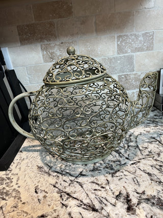 Large Green Metal Teapot Shaped Container RCD|78283