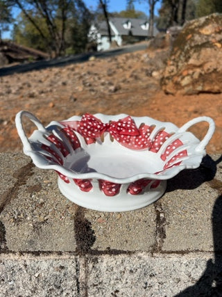 KW 9.75” Antique Reflections collection by I. Godinger & Co., "Dress Me Up" or ribbon-trim candy/serving dish