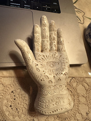 White Hamsa Hand Figural Decor 5" Tall Polyresin #62 VV MTS|144099