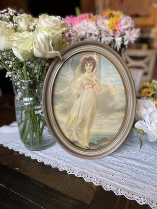 Vtg Pinkie Framed Victorian Girl RCD