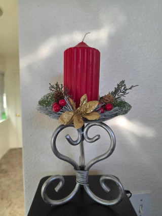 Heavy metal candle holder with candle|123373