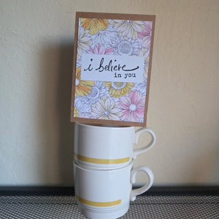 SALE - Retro Yellow Striped White Mug (Set of 2)